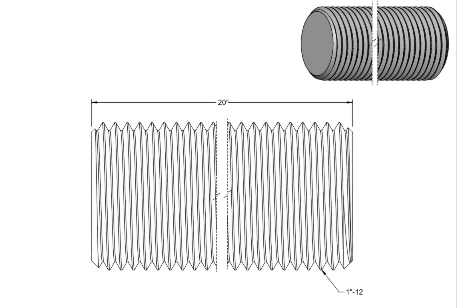 Fully Threaded Rod, 1″-14, 20″, Steel, Grade B7, Black Oxide Finish,