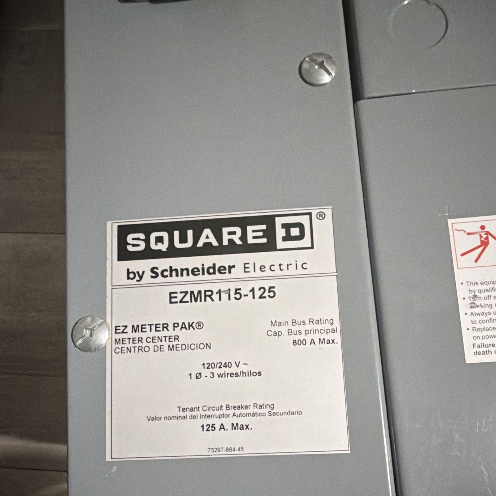 Square D EZ Meter-Pak Branch Meter Center EZMR115-125 125A 201-250V