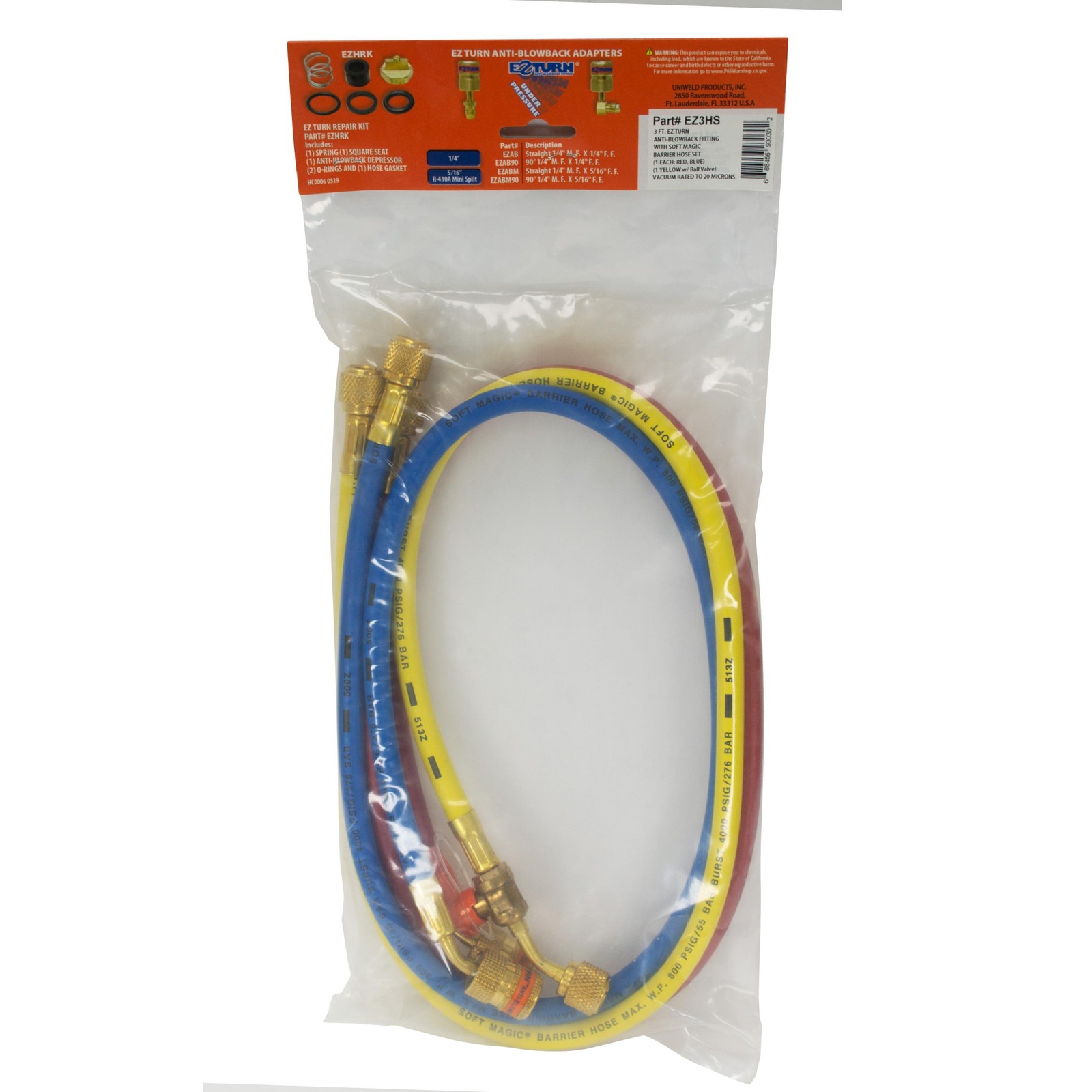 Uniweld EZ3HS Manifold Hoses 36in Red and Blue with EZ Turn Yellow with Ball Val