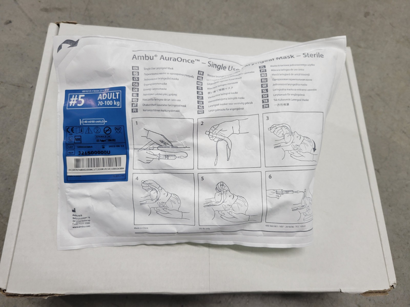 Lot Of 15 – Ambu AuraOnce #5 Single-use Laryngeal Mask 321500000U