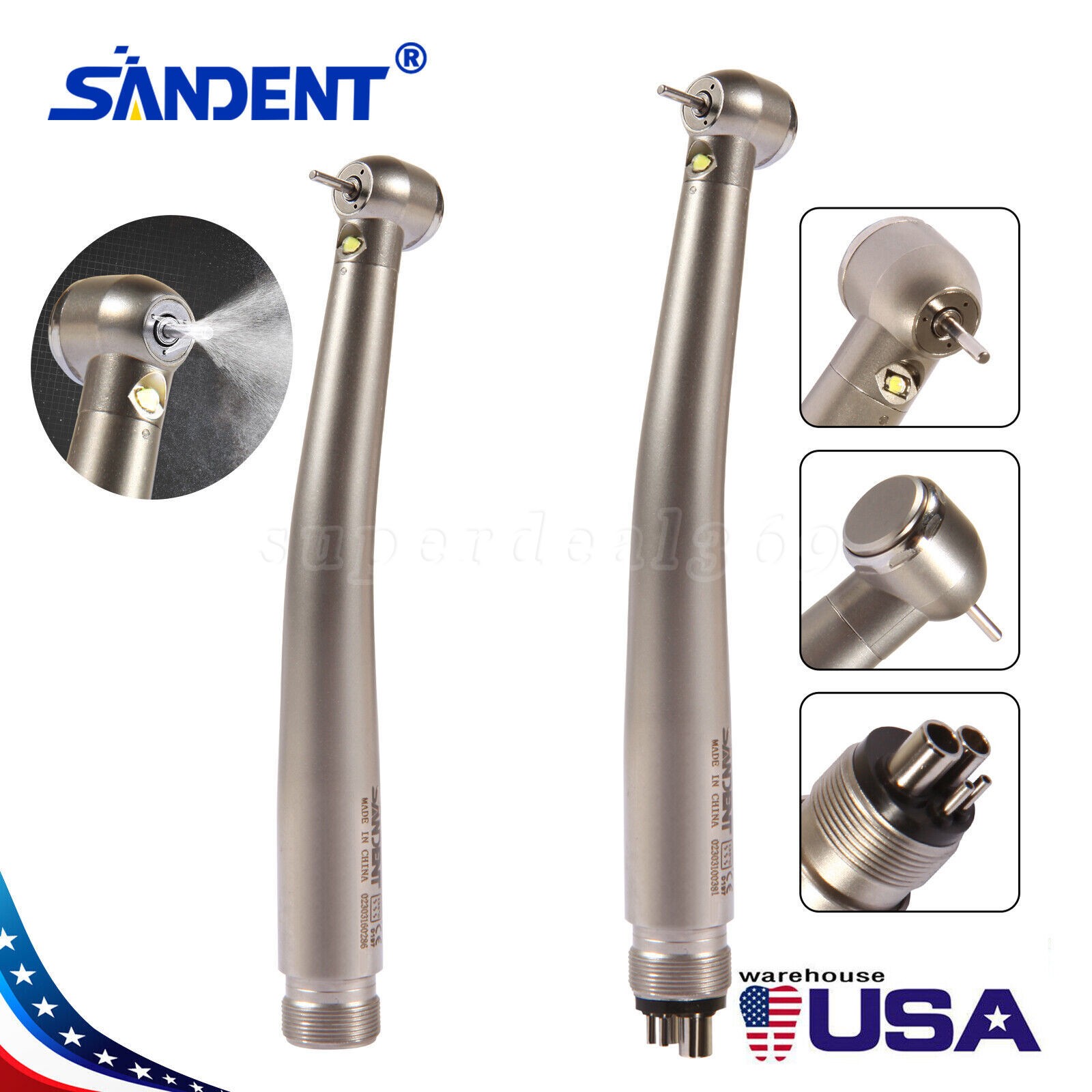 Dental High Speed Handpiece LED Type Turbine 2/4 Holes E-generator Triple Spray