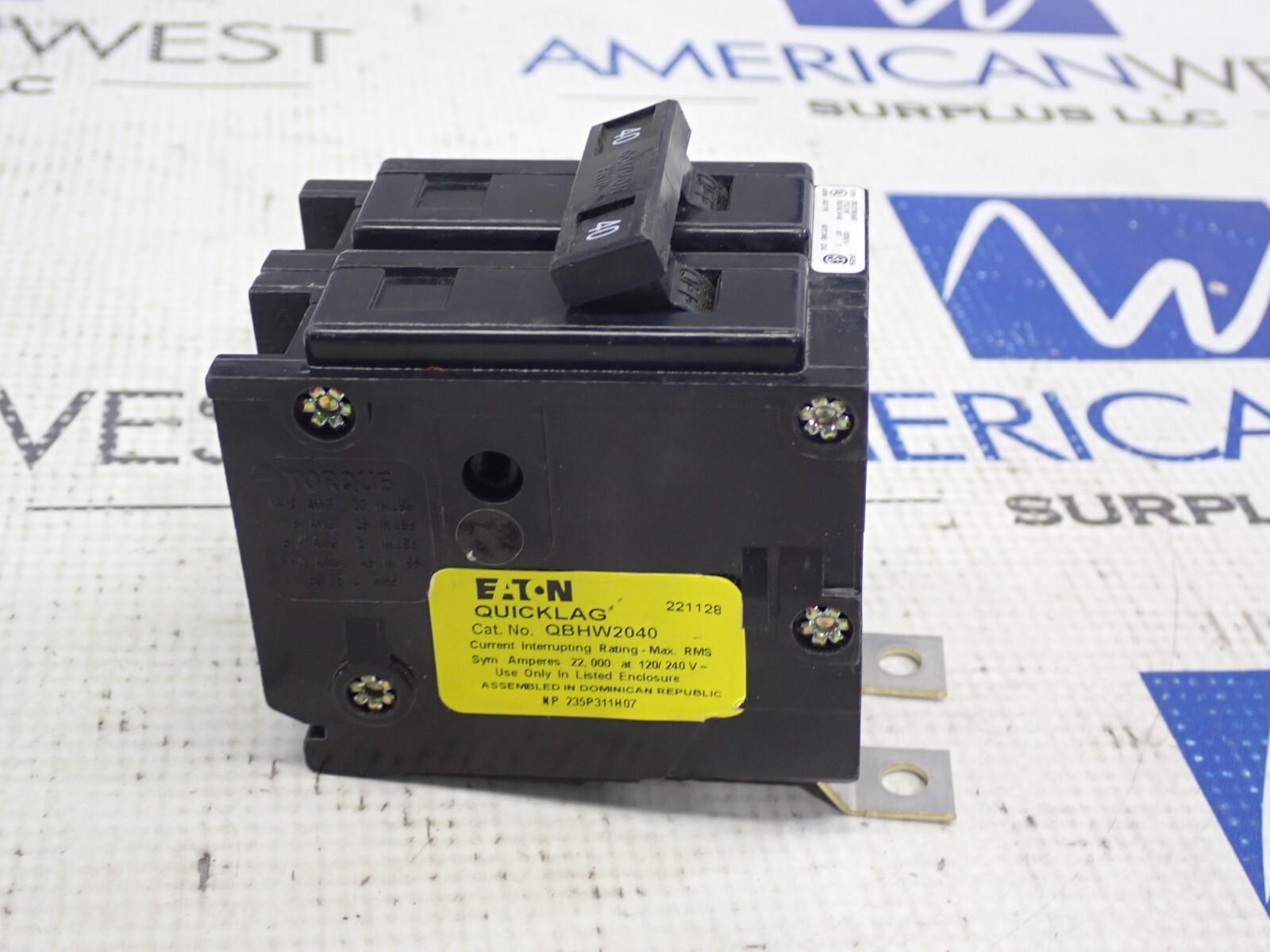 Eaton QBHW2040 2 Pole 40 Amp 120/240 Volt 22kA@120/240V Bolt On Circuit Breaker