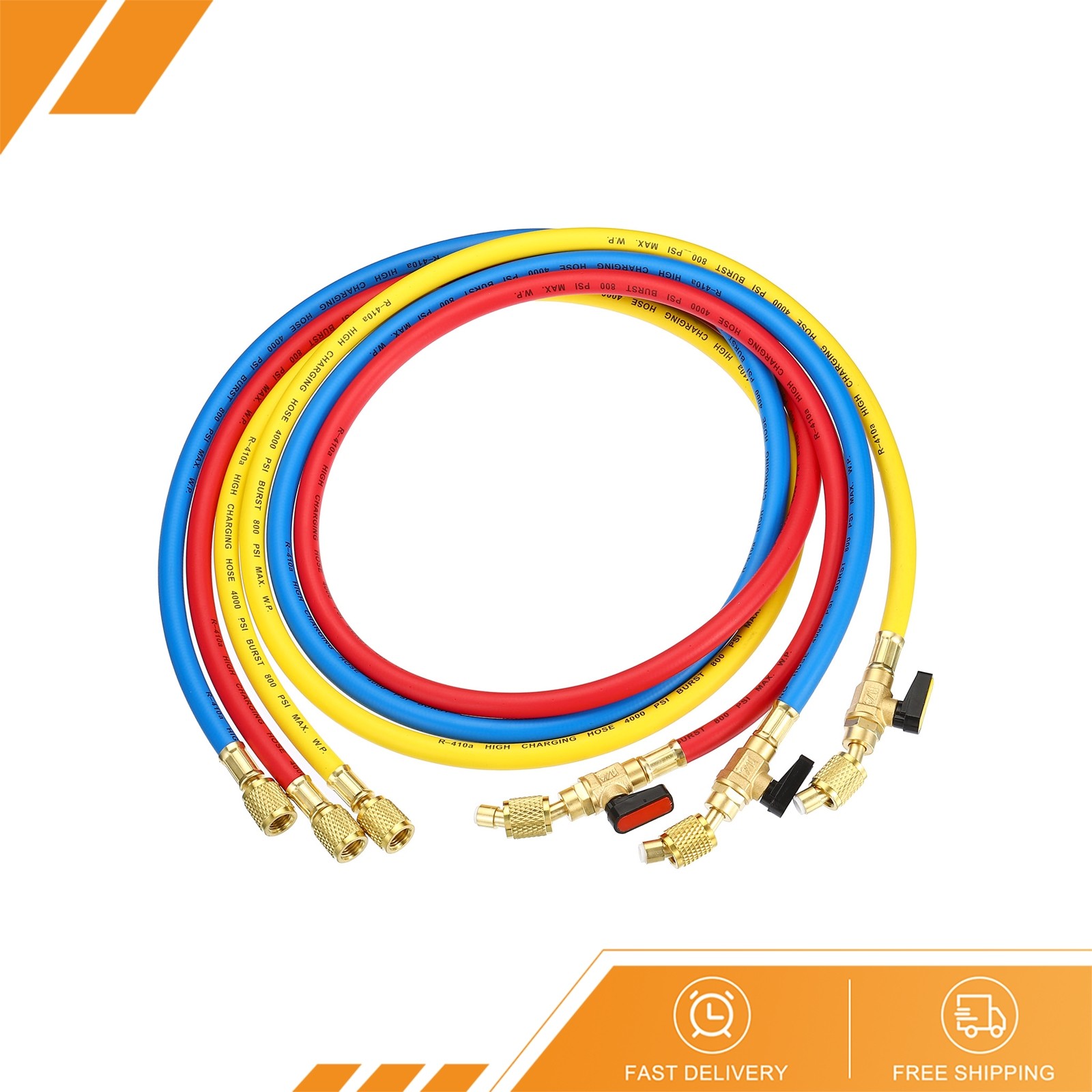 3 x 1/4 SAE Refrigerant Charging Hose 4.9ft 800 PSI 4000 PSI Manifold Gauge Hose