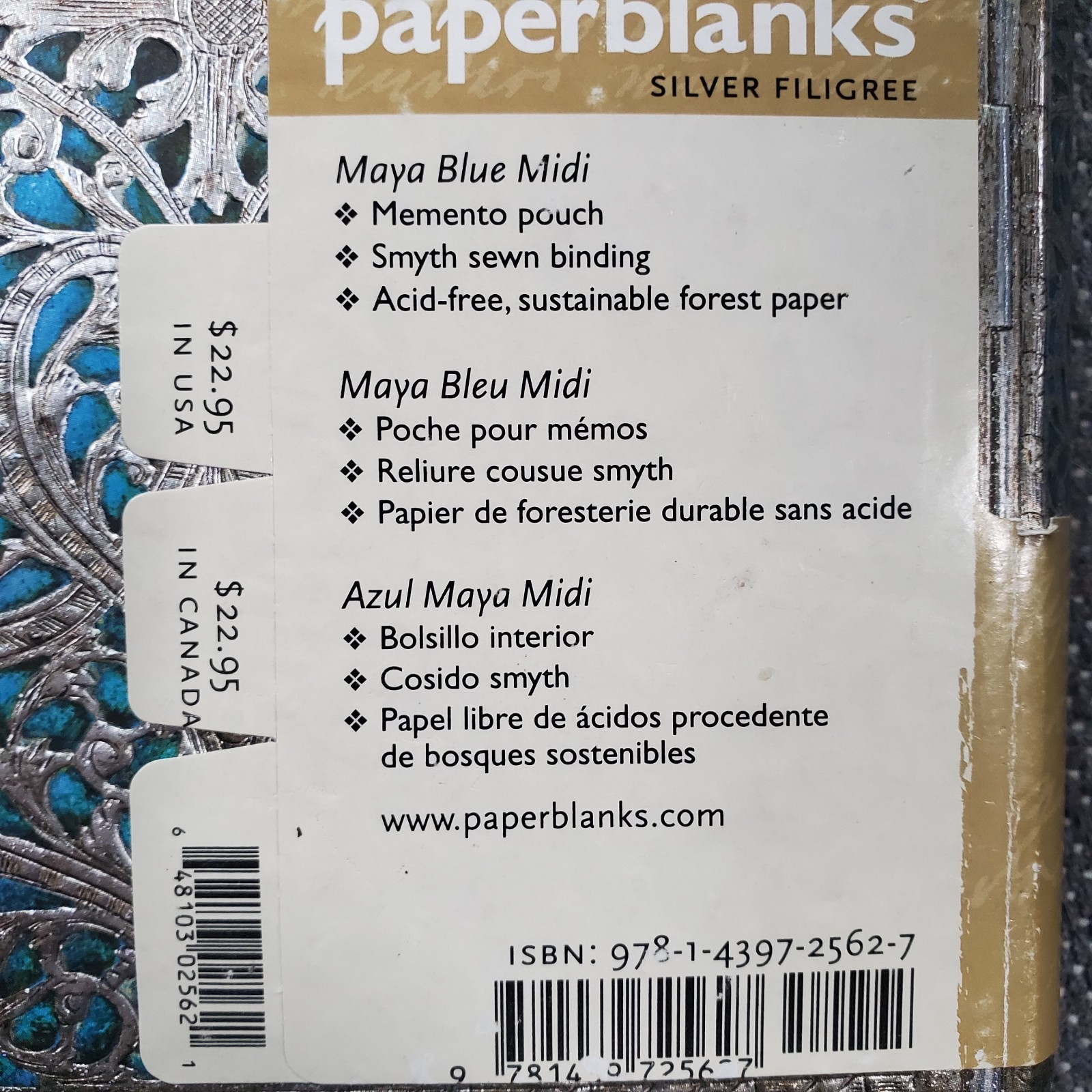 New Paperblanks Silver Filigree Maya Blue Journal Diary Midi 7×5″