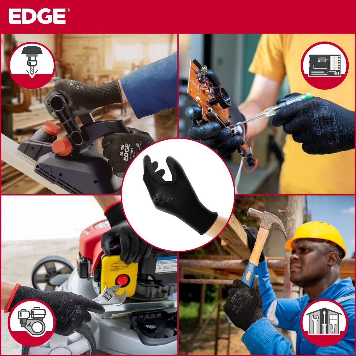 Ansell EDGE 48-126 Abrasion-Resistant Industrial Seamless Gloves w/Knitted Liner