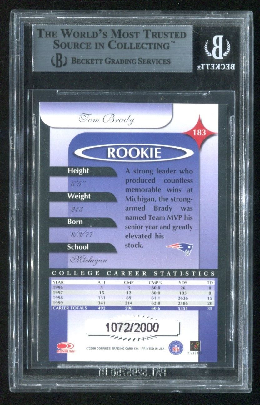 2000 Donruss Elite Tom Brady R 1072/2000 BGS 9 MINT