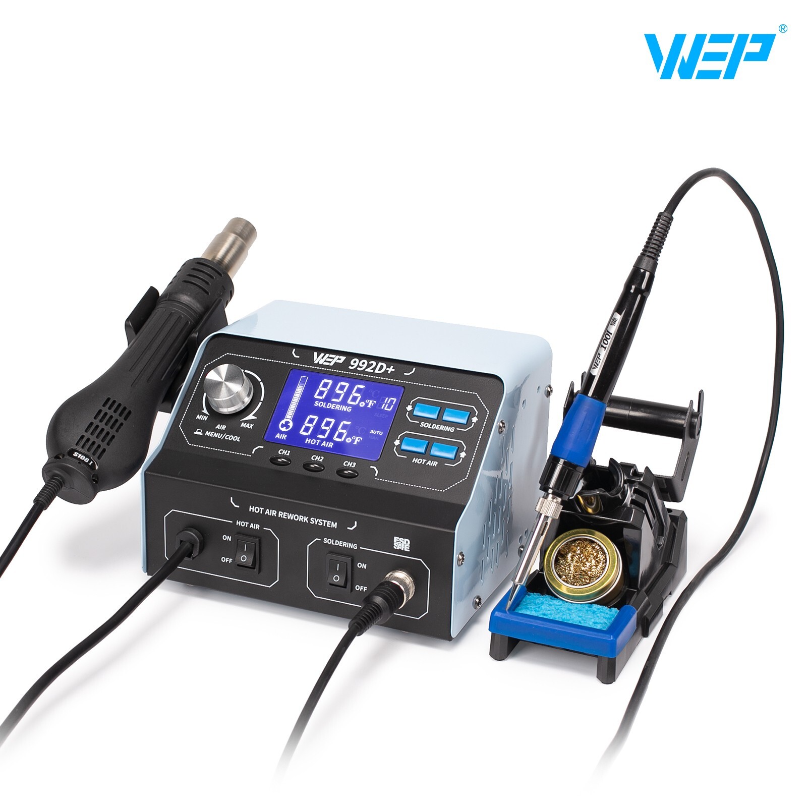 WEP 992D 750W 2in1 Soldering Station Hot Air Gun Desoldering Rework Station