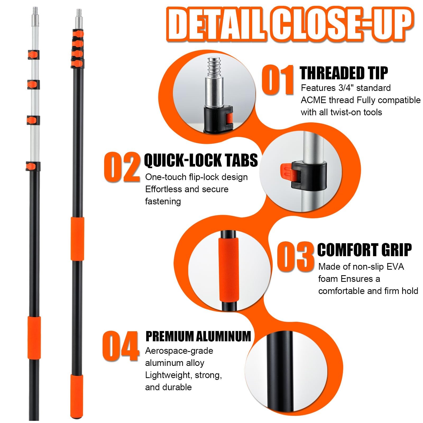 26FT Light Bulb Changer for High Ceilings, Telescoping Pole with 2 Orange