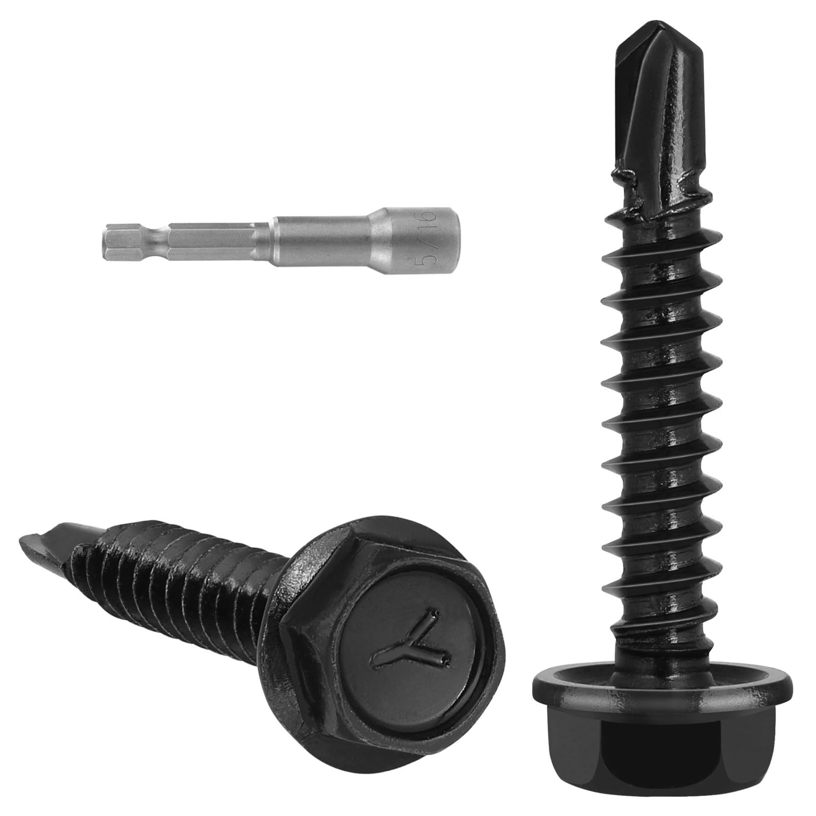 98 PCS #10 x 11/4 Inch Black Zinc 410 Stainless Hex Washer Head Tek Screws