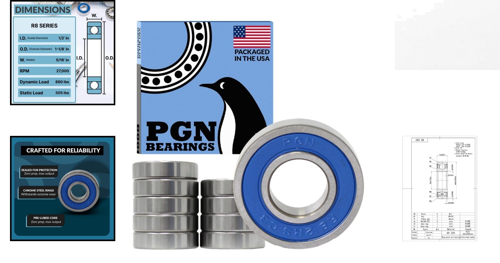 PGN 10 Pack Sealed Chrome Steel Ball Bearings – High RPM and Impact Resistant