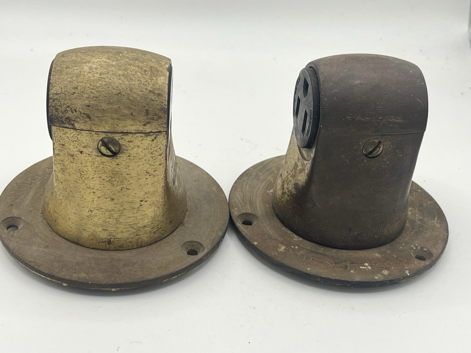 Vintage Russell & Stoll Brass Flush Mount Electrical Receptacle Outlet Pair