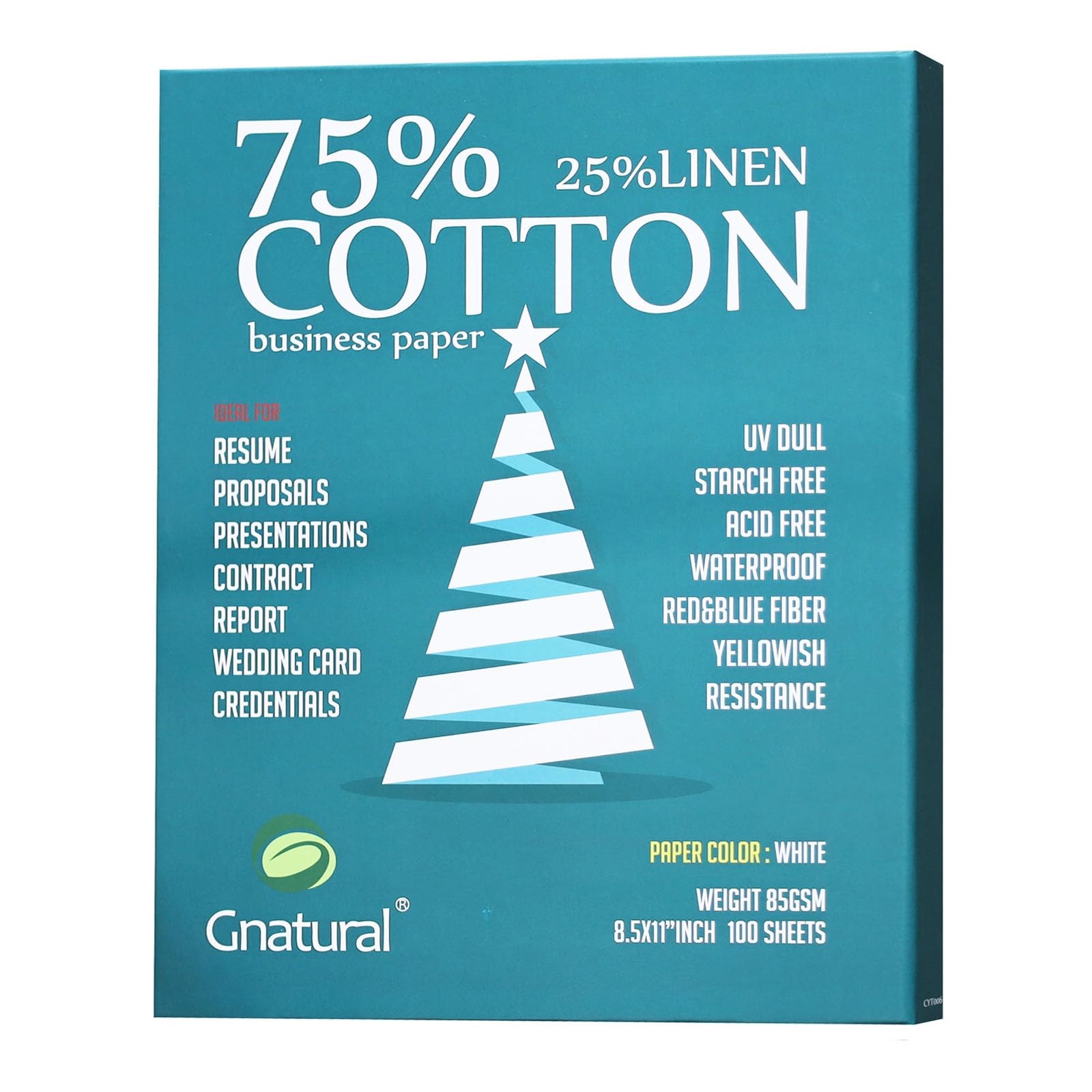 75% Cotton 25% Linen Resume Paper 85gsm 8.5x11in White Inkjet 100 Sheets
