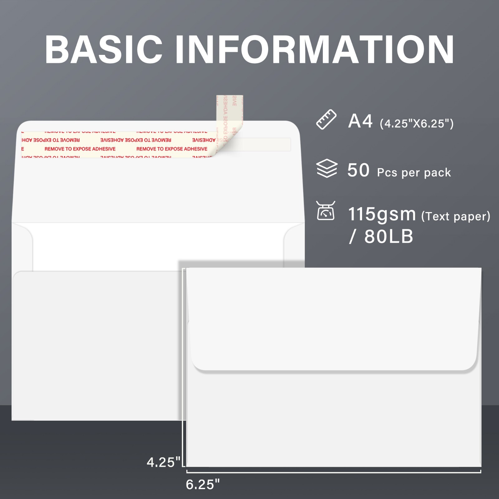 White Invitation Paper Envelope A4 4.25″x6.25″ Self Seal for 4×6 Card Photo 50PK