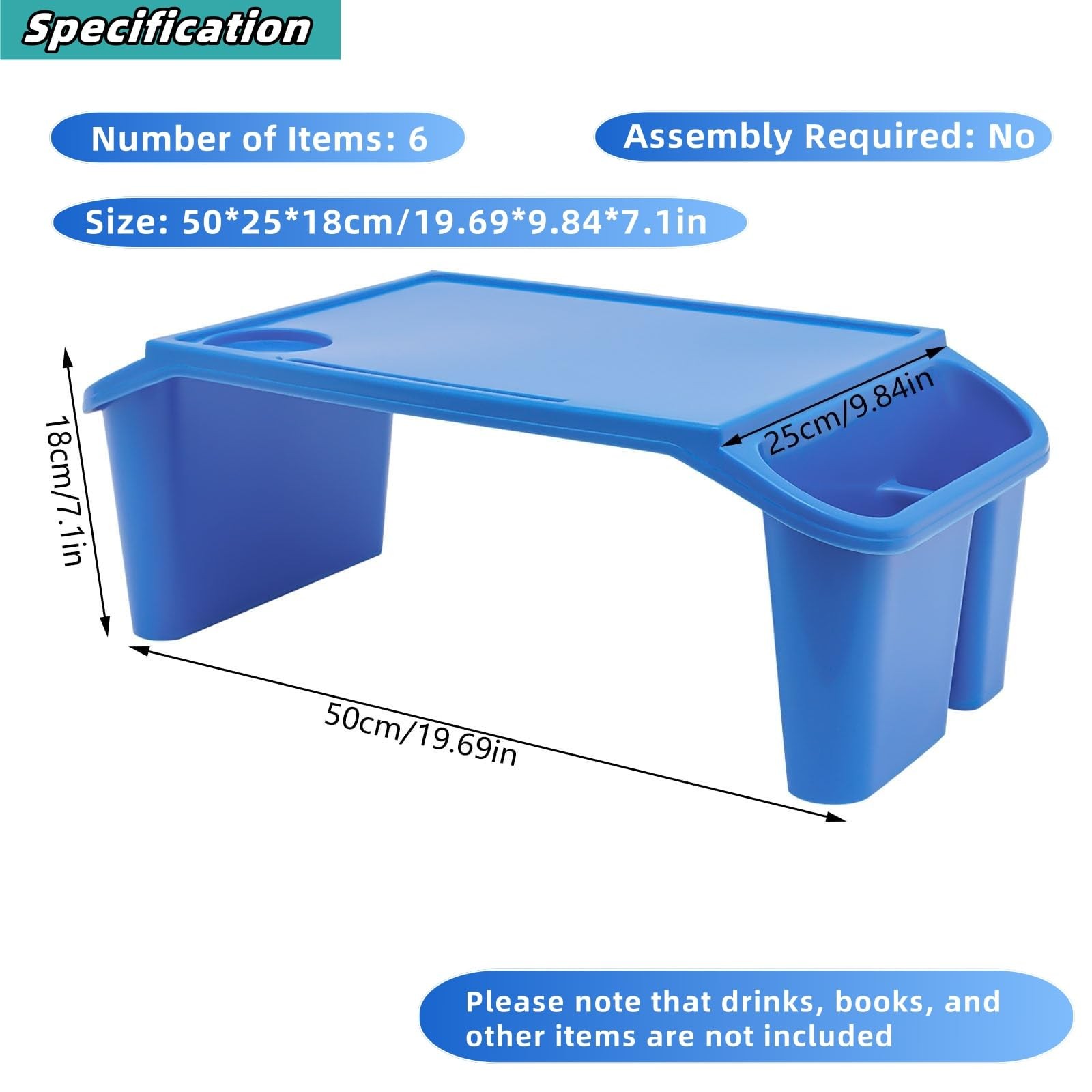 Lemoeyes 6Pcs Kids Lap Desk Tray, 19.7×9.8×7.1in 19.69*9.84*7.1 inches, Blue