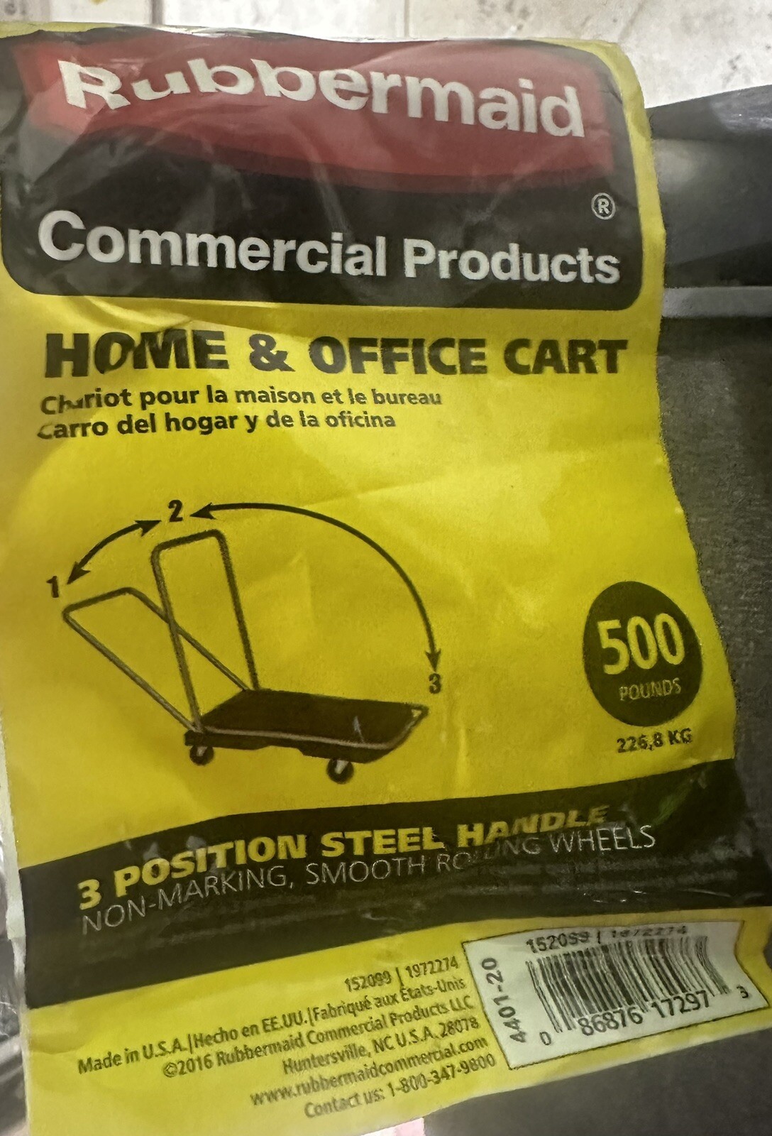 Rubbermaid Commercial FG440120BLA 500 lbs. Limit – Triple Trolley Platform Truck