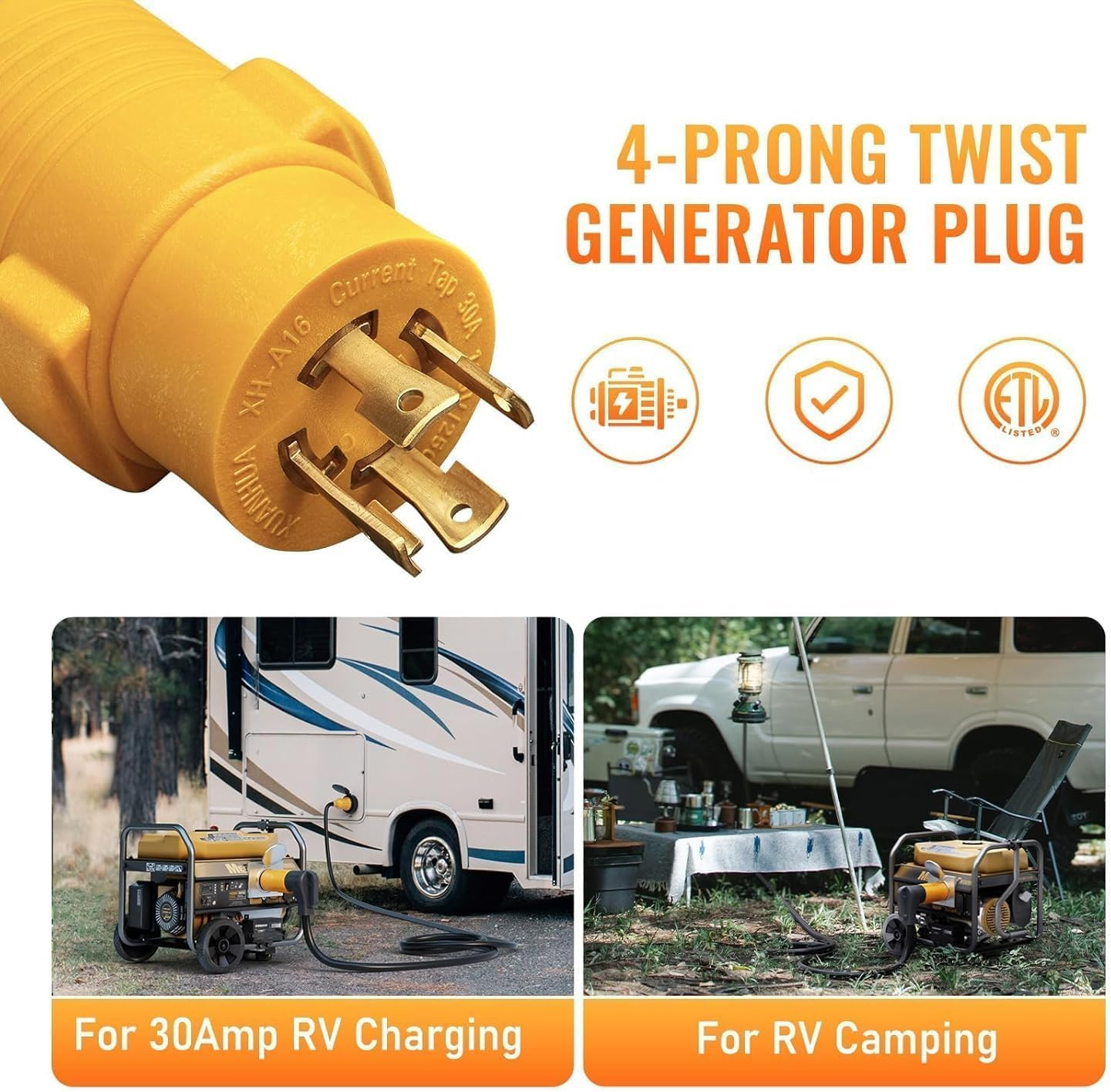(2-In-1 Kit) NEMA L14-30P to 14-50R TT-30R RV Generator Adapter Kit, 4 Prong Twi