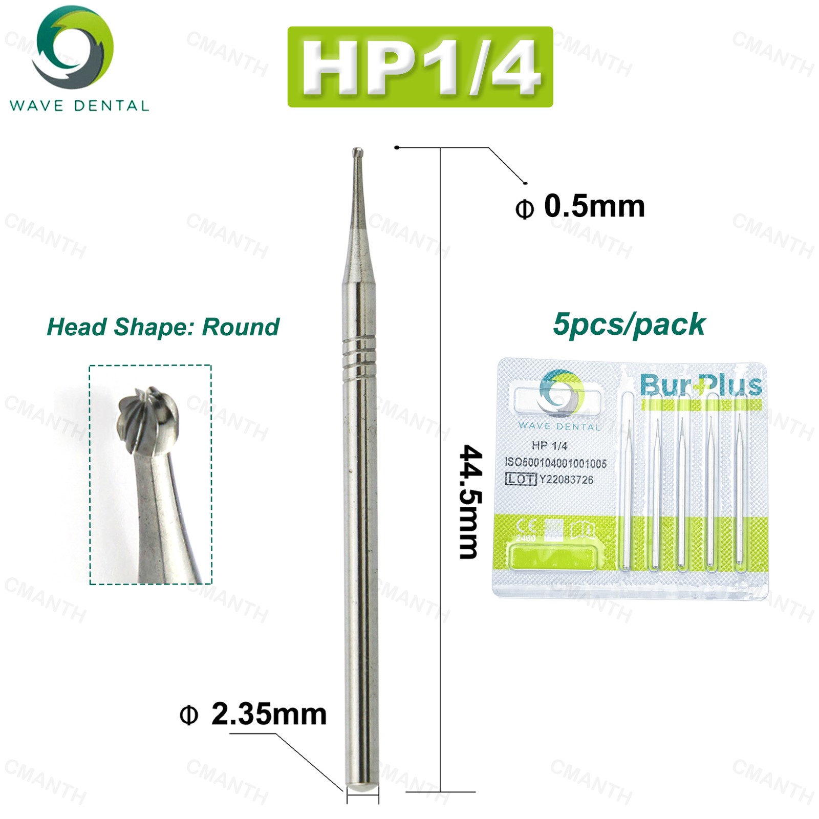 WAVE Dental Drill Bits Ball Round Head Tungsten Carbide Bur HP Series Dia.2.35mm