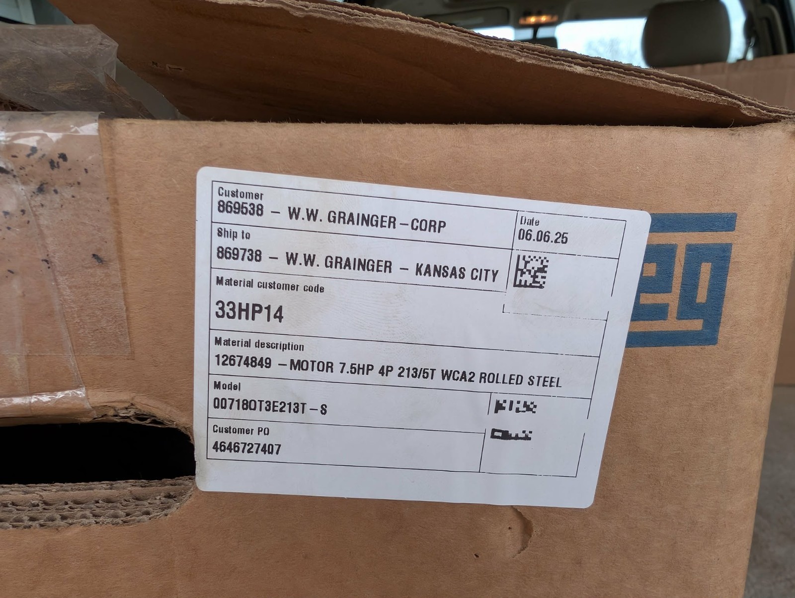 00718OT3E213T-S WEG motor 7 1/2 HP 1,770 Nameplate Open Drip Proof Rigid 3 Phase