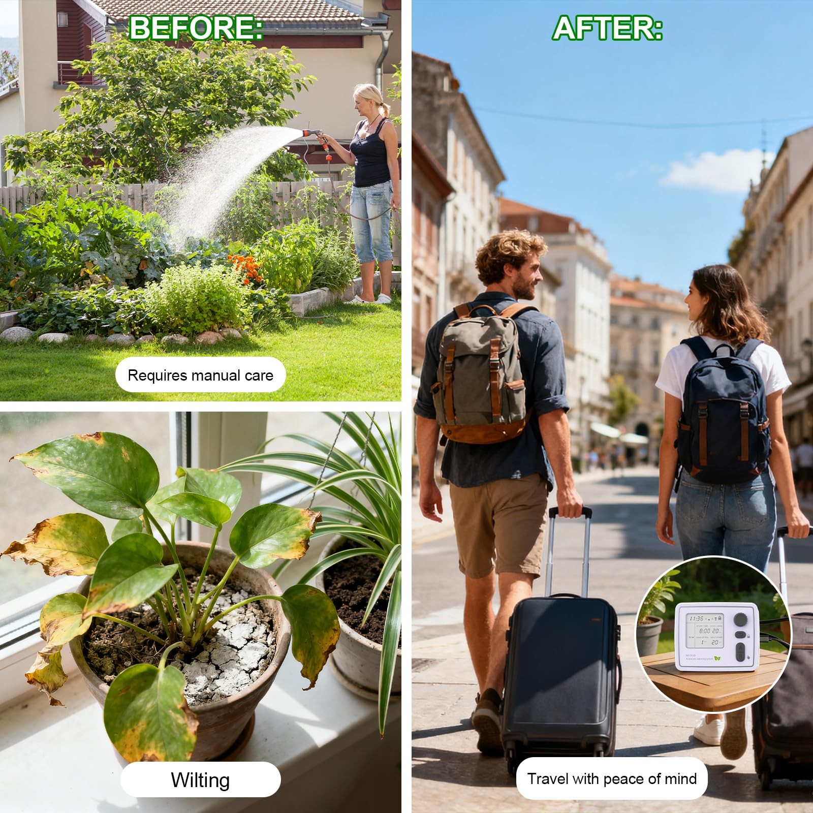 Dual Channel Automatic Watering System, Timer Drip Irrigation Kit for 20 Pott…