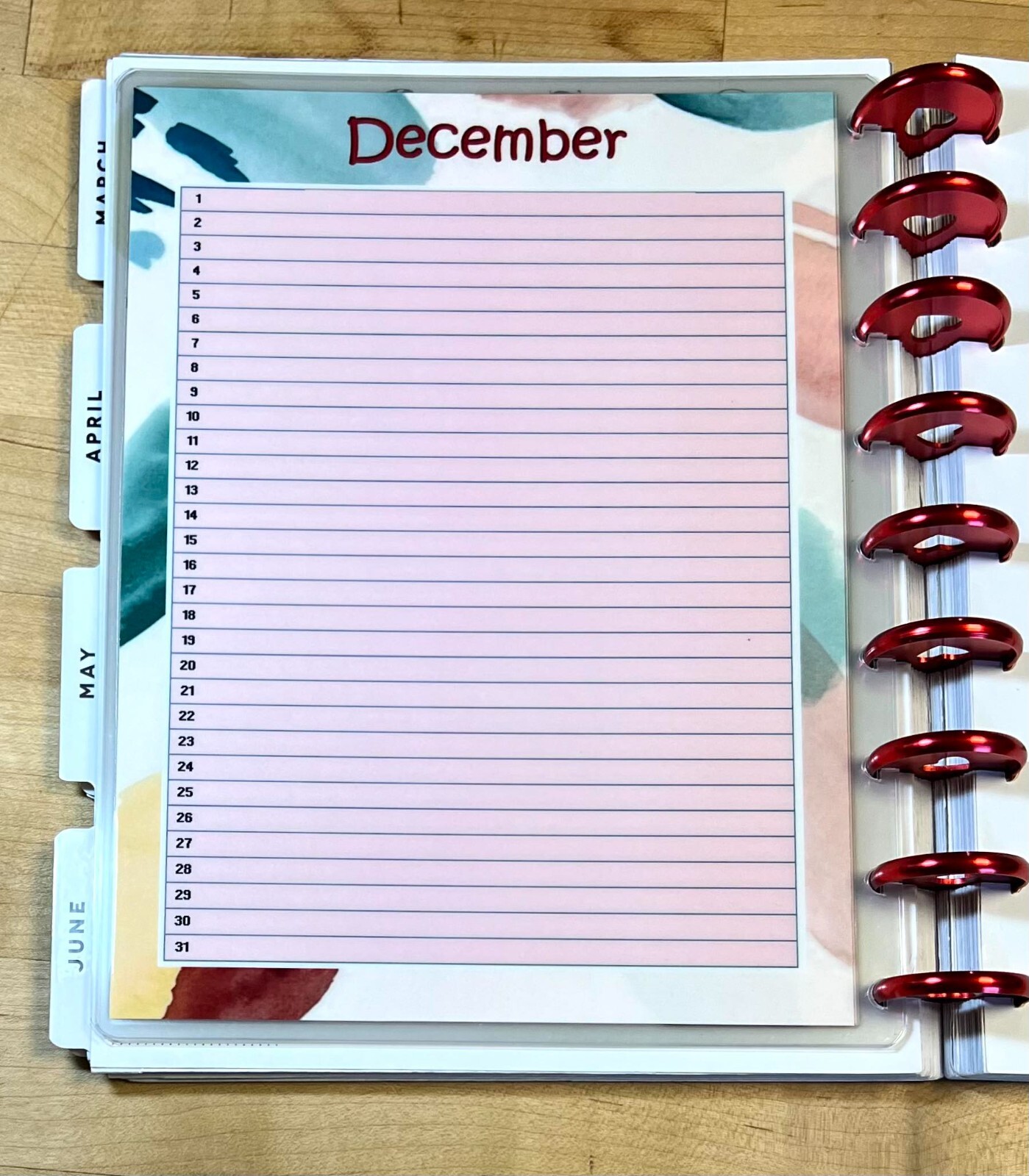 Set of 6 (Six) Month at a Glance Dashboard Inserts for use with Happy Planner-