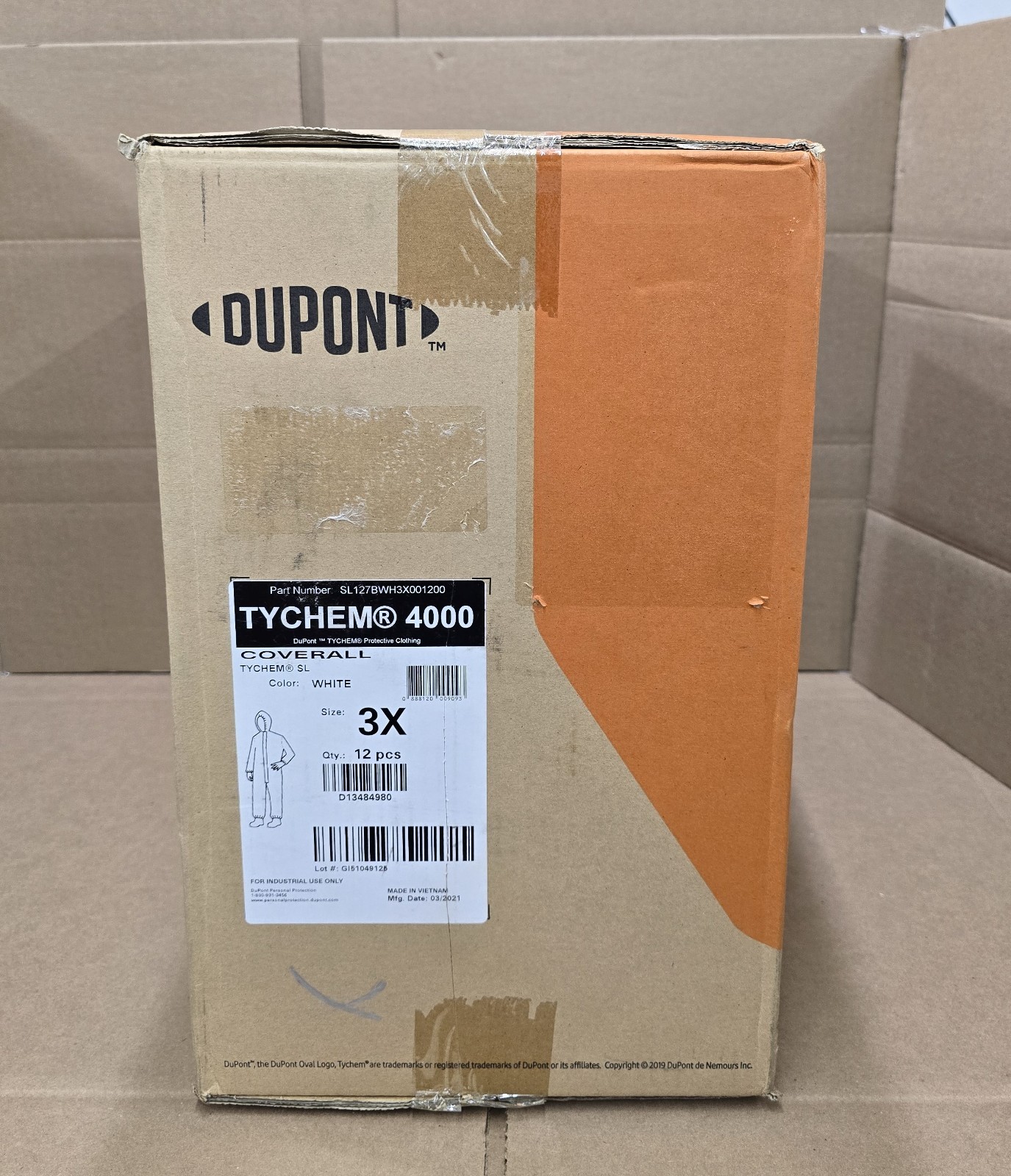 New Case of 12 Dupont TYCHEM 4000 Protective Coveralls SL127BWH3X001200 Size 3XL