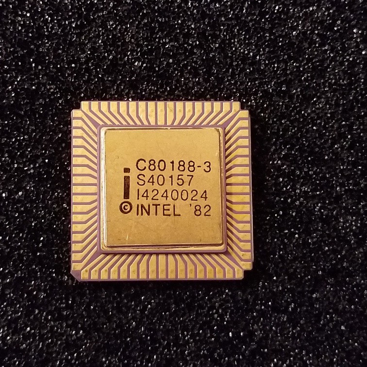 Intel C80188-3 16 bit 8MHz CPU, 68 PIN Gold Ceramic CLCC, Never Used!