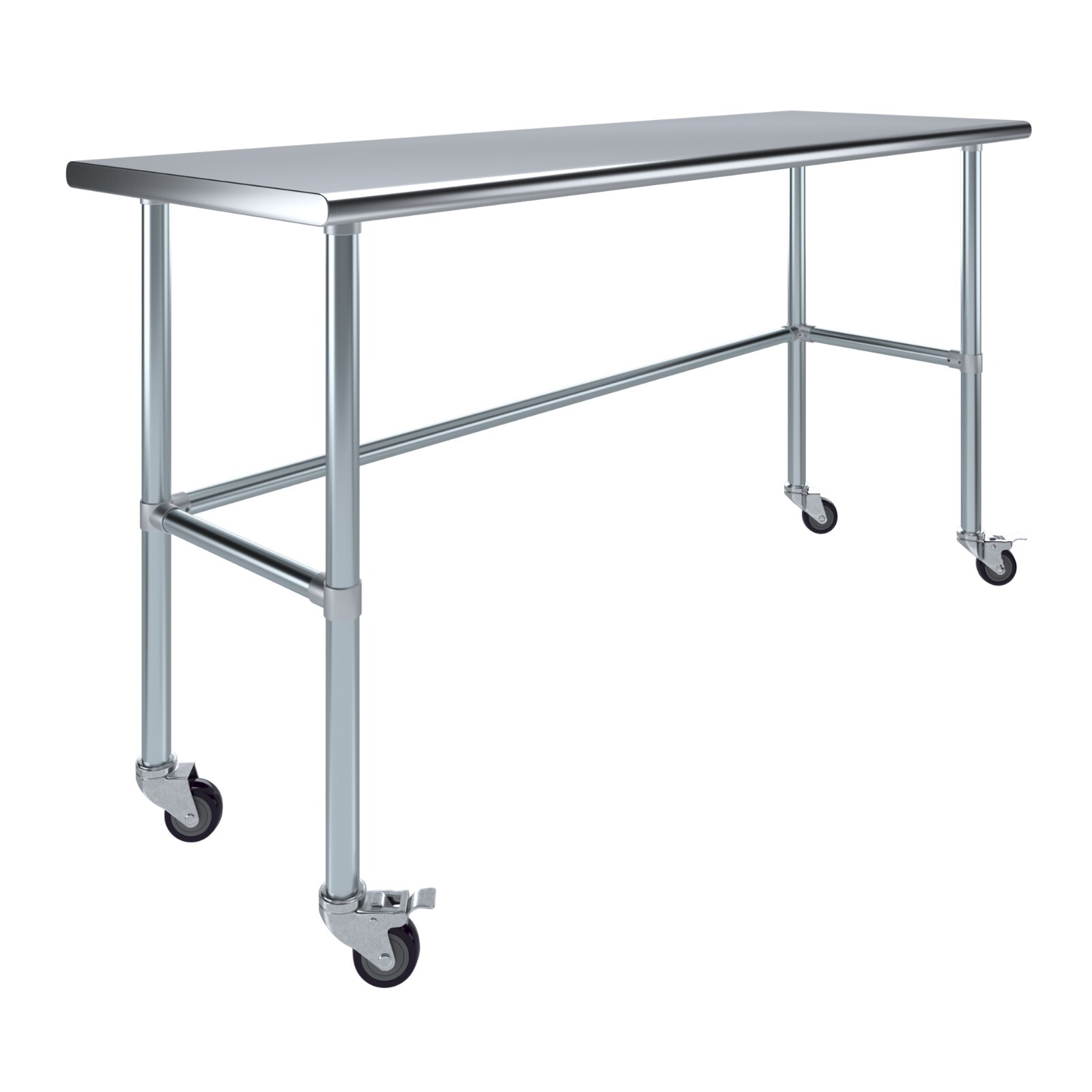 24 in. x 72 in. Stainless Steel Work Table Open Base & Wheels | Mobile Table