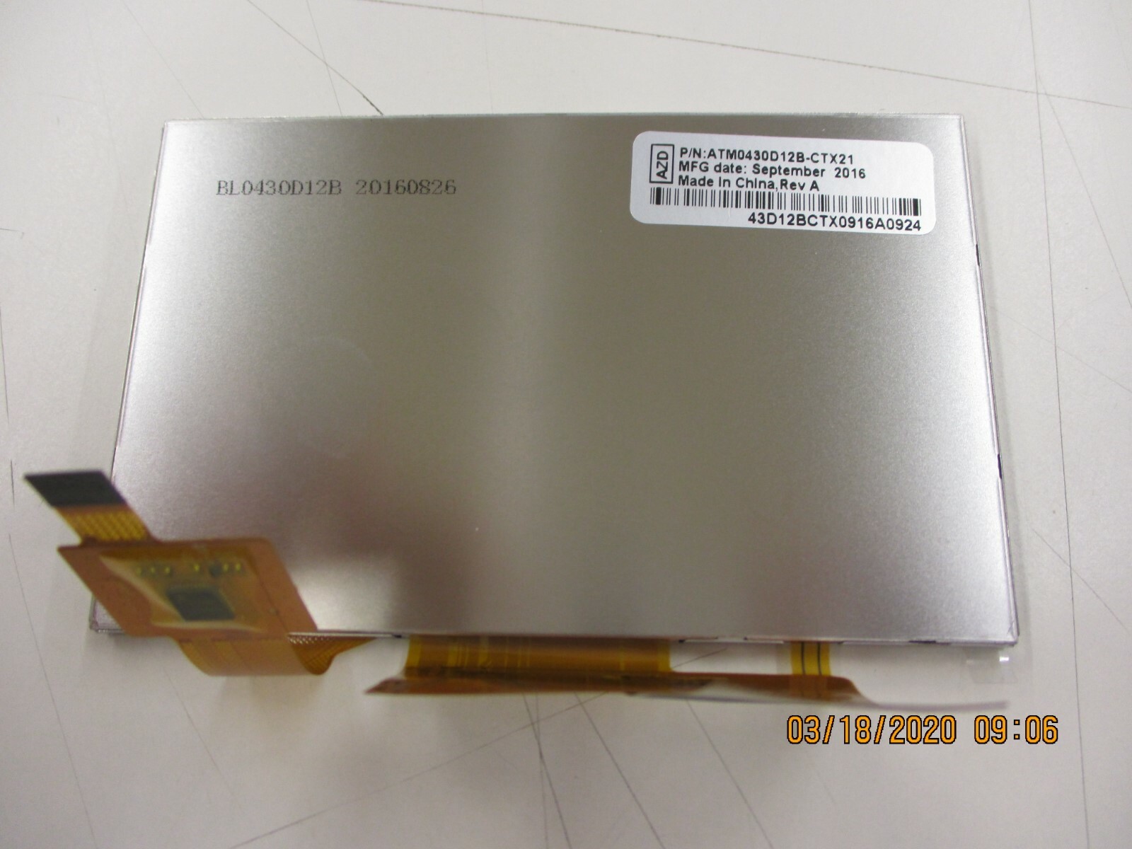 AZ DISPLAY – ATM0430D12B-CT – 4.3in TFT LCD Display,480 x 272, 720 nits, RGB