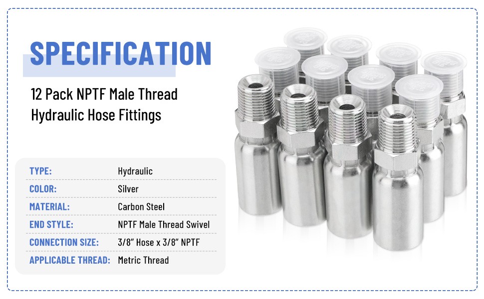 12 x 3/8″ I.D. Hose x 3/8″ NPTF Male W/ Cover Hydraulic Hose End Crimp Fittings