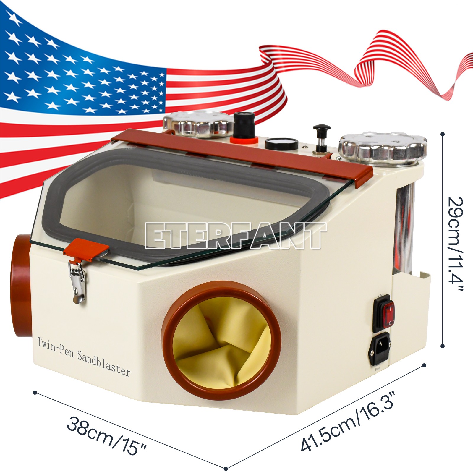 ETERFANT Dental Lab Twin Pen Sandblaster with LED Strip Light 2 Aluminum Tanks