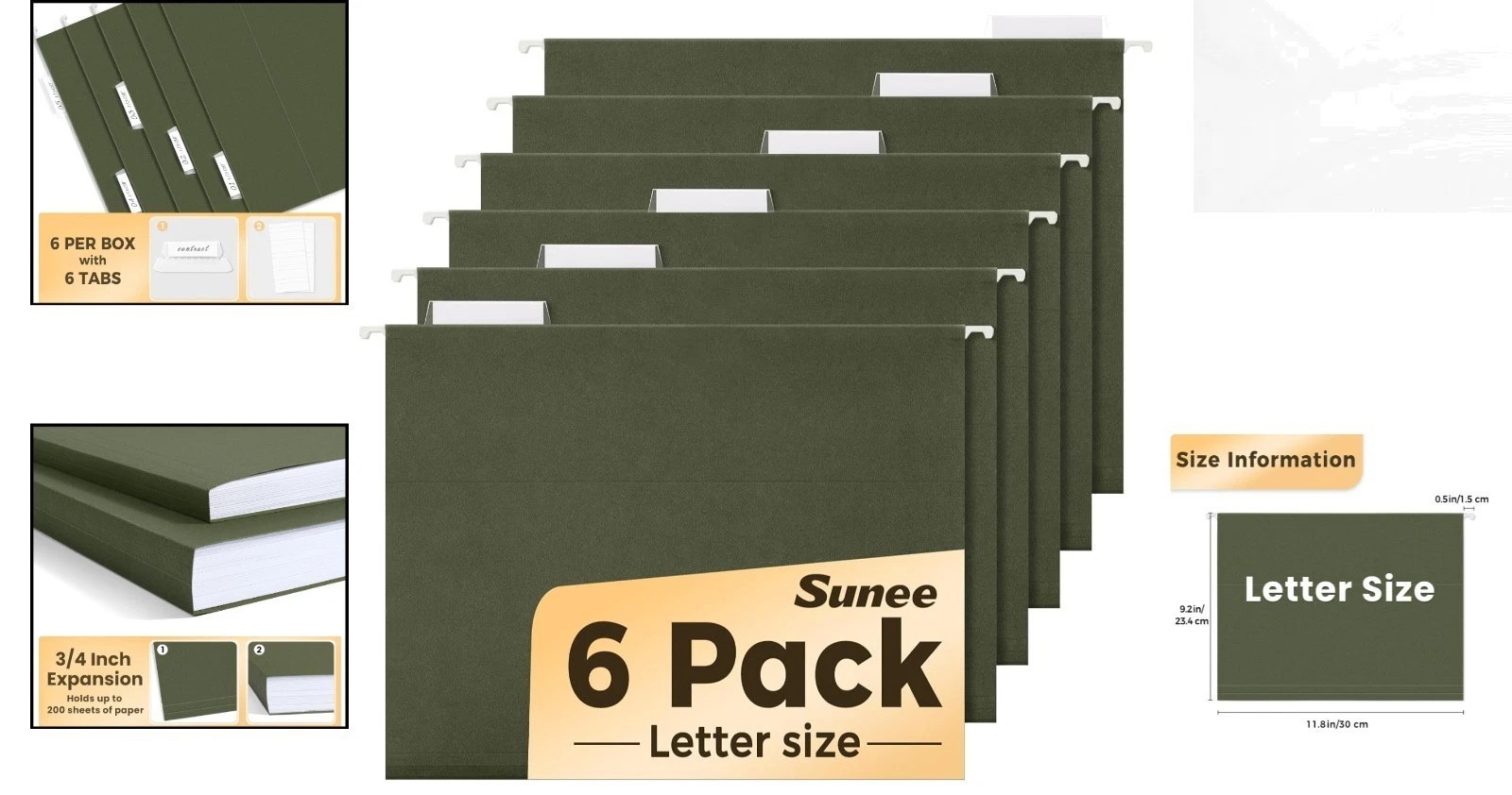 Organize with Style: 6 Green Hanging File Folders for Home & Office, Letter Size