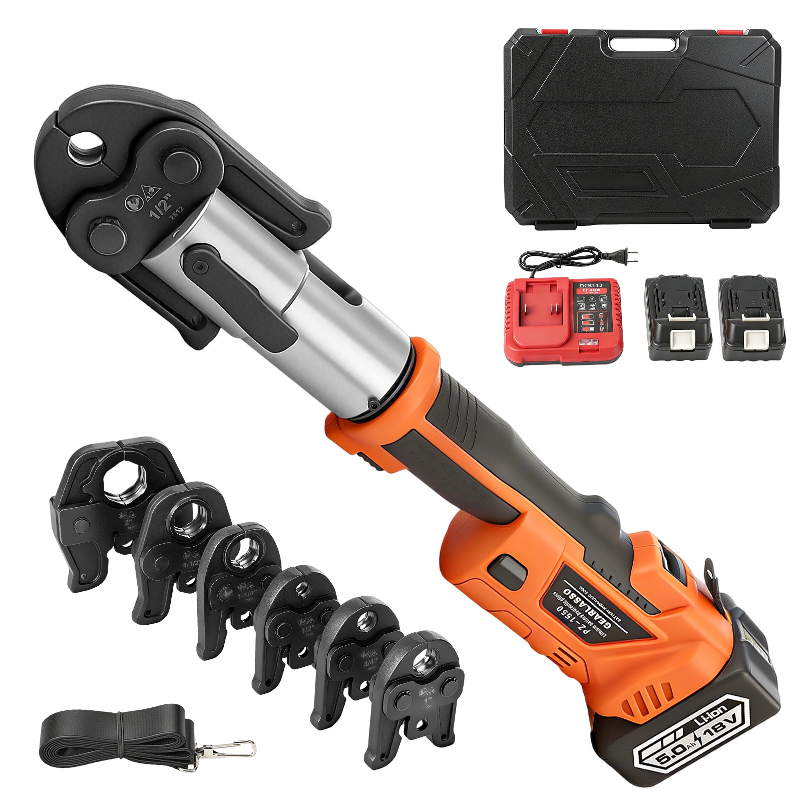 1/2″ -2″ Pro Press Tool Pipe Crimping Kit Press Tool Battery Kit with 6 Jaws NEW