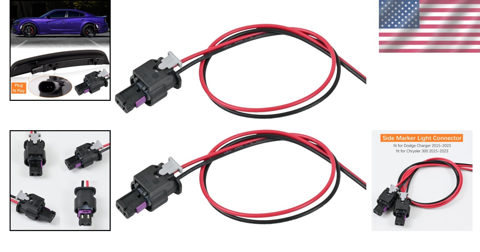2 PCS Side Marker Light Pigtail Chrysler 300 2015-2024 Connector Wire
