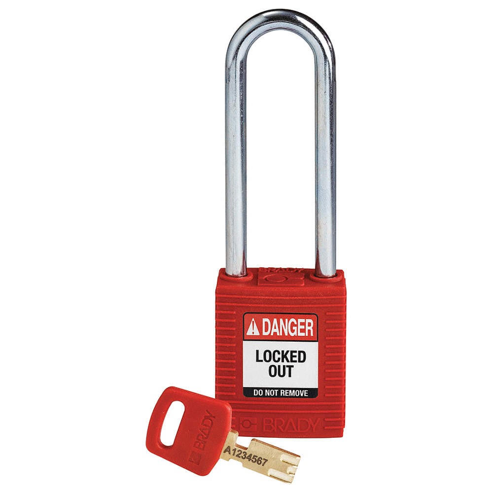 BRADY NYL-RED-76ST-KD Lockout Padlock,Nylon,Red,Key Different 55JX50