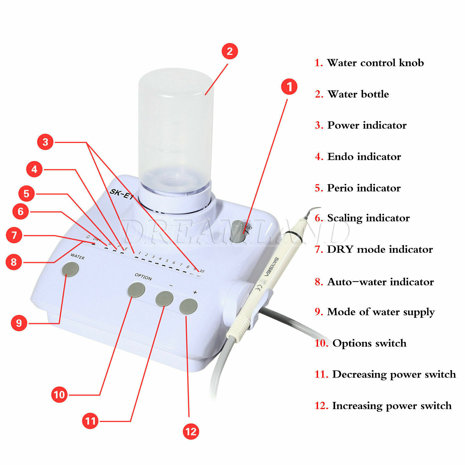 Dental Ultrasonic Piezo Scaler w/ 2 Water Bottles Handpiece for EMS Woodpecker E