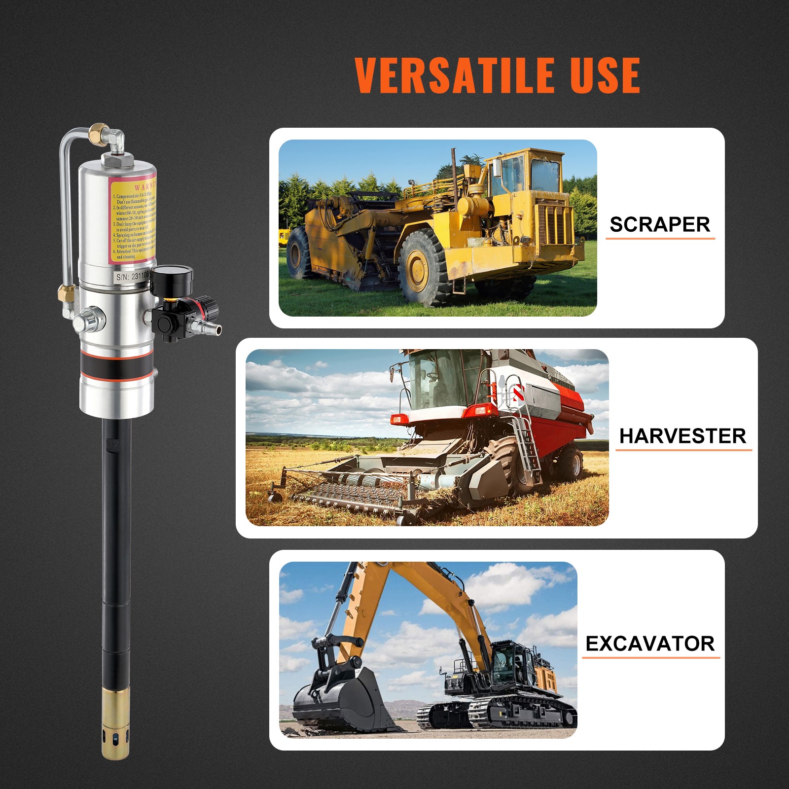 VEVOR Grease Pump Air Operated Grease Pump 0.6-0.8Mpa 13 ft Hose & Grease Gun