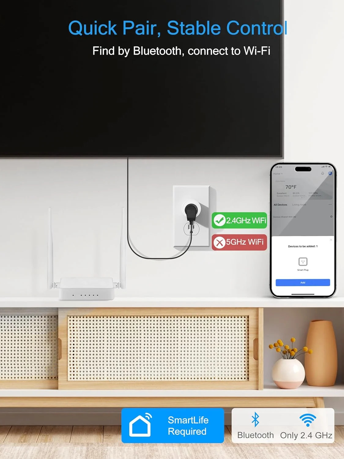 15A Smart Plug, Wi-Fi & Bluetooth Smart Outlet for High-Power Home Appl