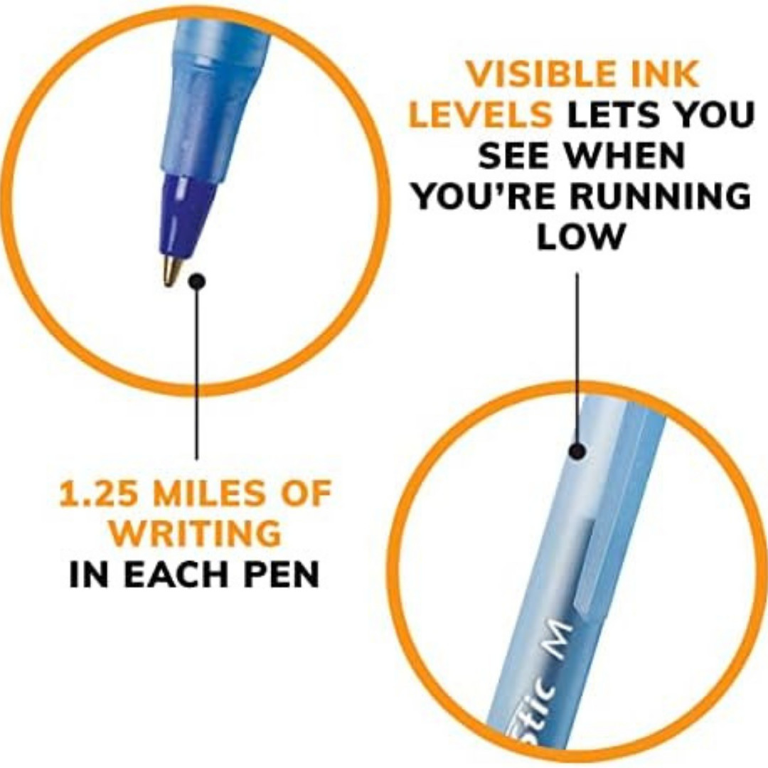 BIC Round Stic Xtra Life Blue Ballpoint Pens, Medium Point (1.0mm) 10-Count Pack