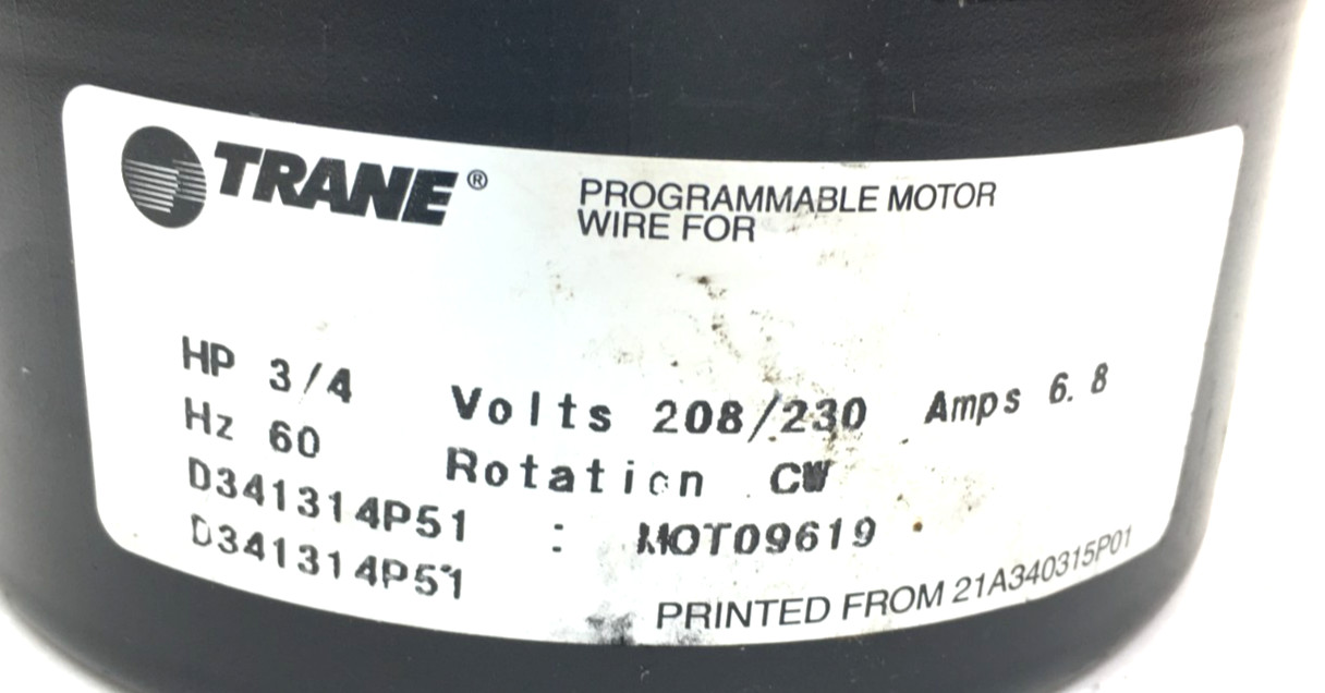 GE Module DG02 only 3/4 HP TRANE D341314P51 MOT09619 Rot CW LE 230V used #Z886