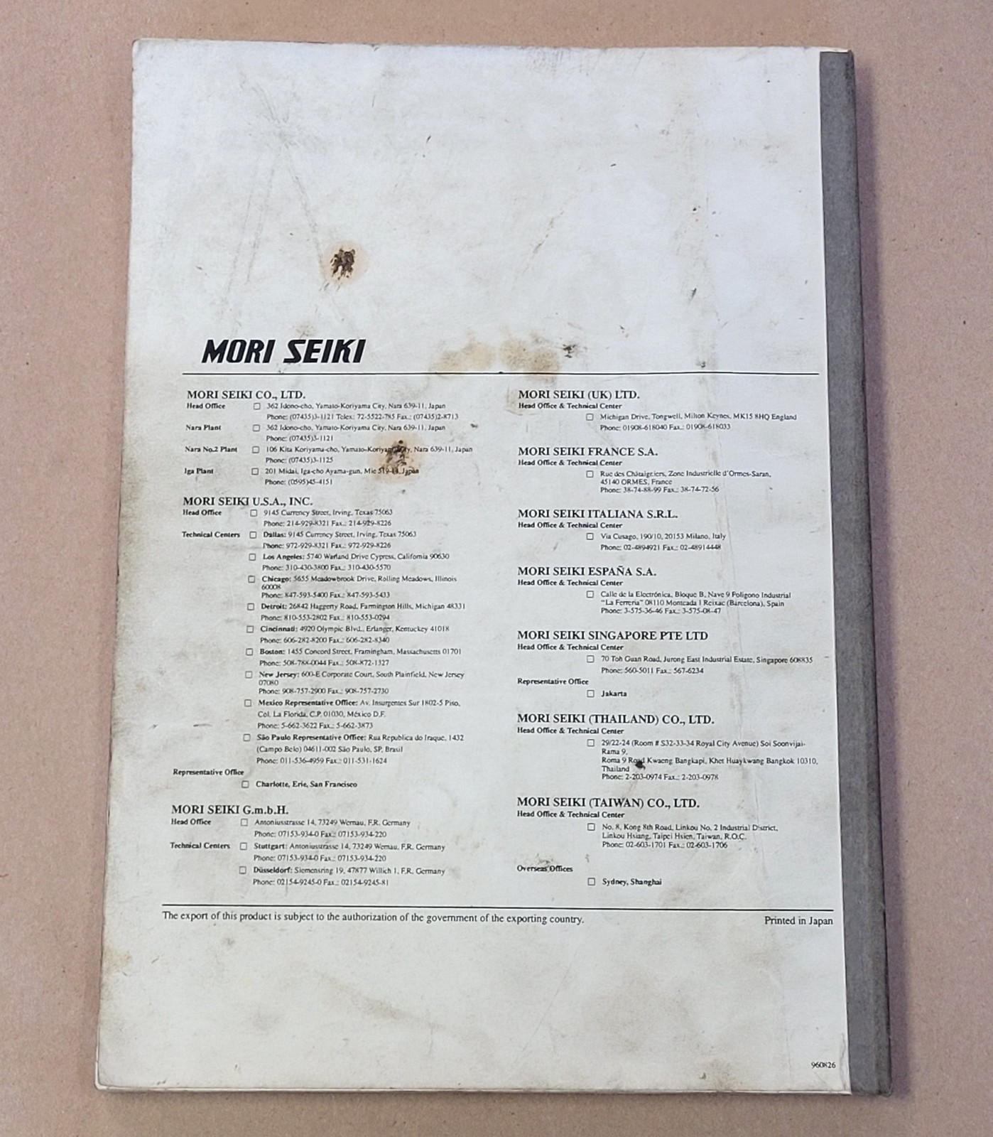 MORI SEIKI OPERATION MANUAL II FOR SH-40 SH-50, SH-63, MSC-518, MSC-516, MSD-516