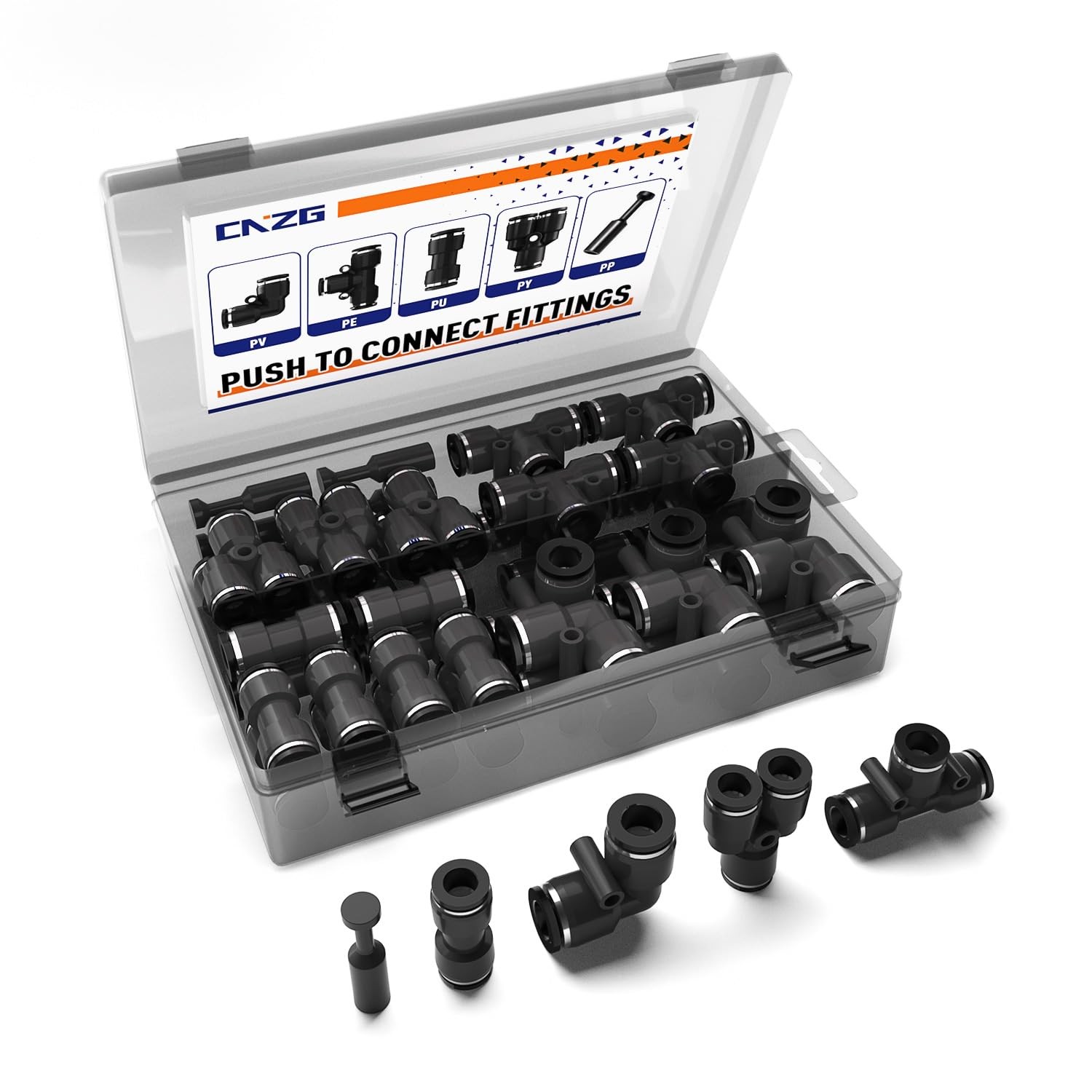 60 PCS 1/8 Inch Push to Connect Fittings Air Hose Tubing Pneumatic Kit Tee