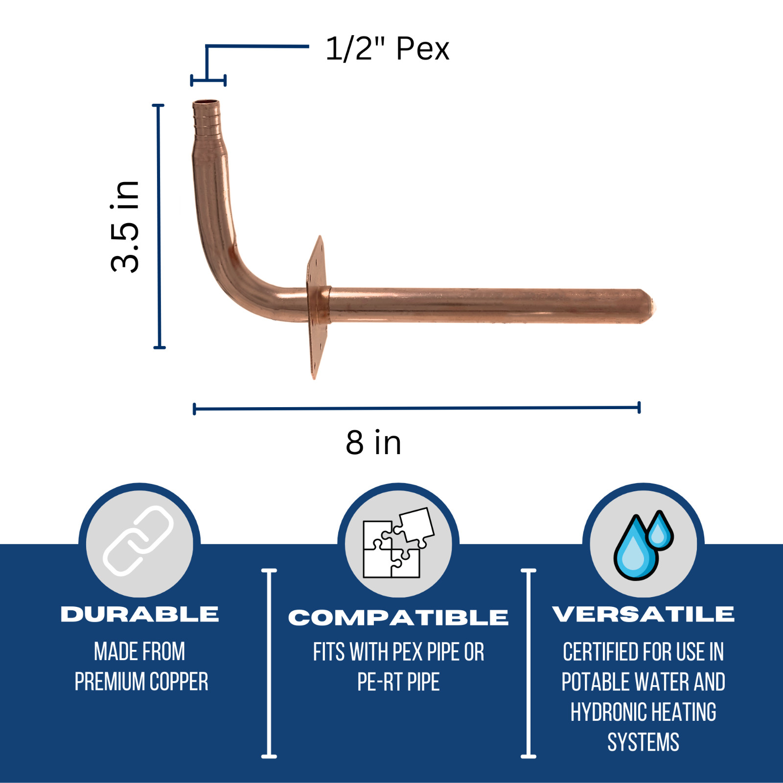 25) COPPER STUB OUT ELBOW FOR 1/2″ PEX TUBING WITH EAR / NAIL FLANGE 3 1/2″ X 8″
