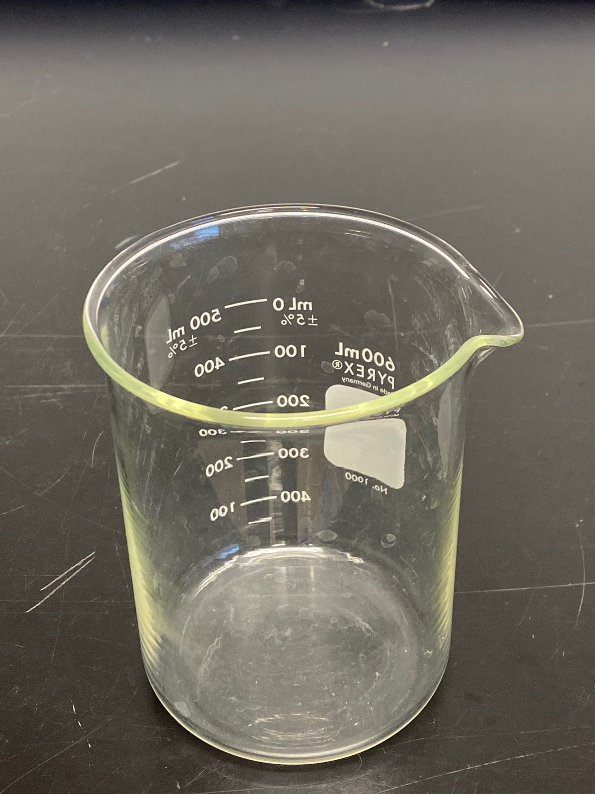 CORNING PYREX Glass 600mL Low Form Dual Scale Graduated Griffin Beaker 1000-600