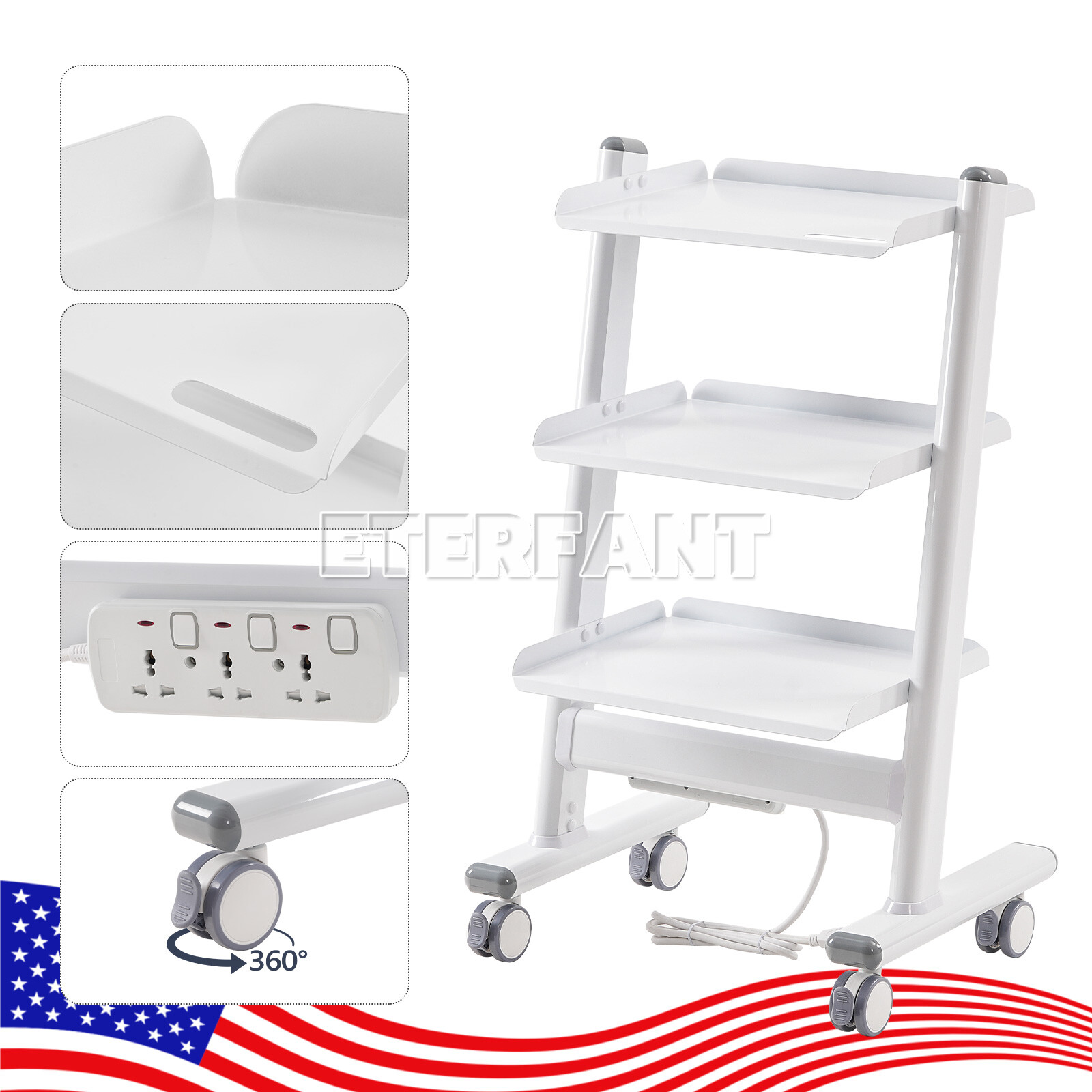 ETERFANT 3 Tiers Dental Trolley Cart Mobile Cart Medical Tool Instrument Cart