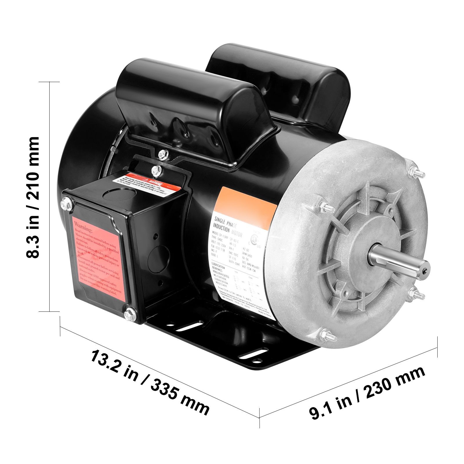 1.5HP Electric Motor 3450 rpm, AC 115V/ 230V, 56 Frame, Air Compressor Motor