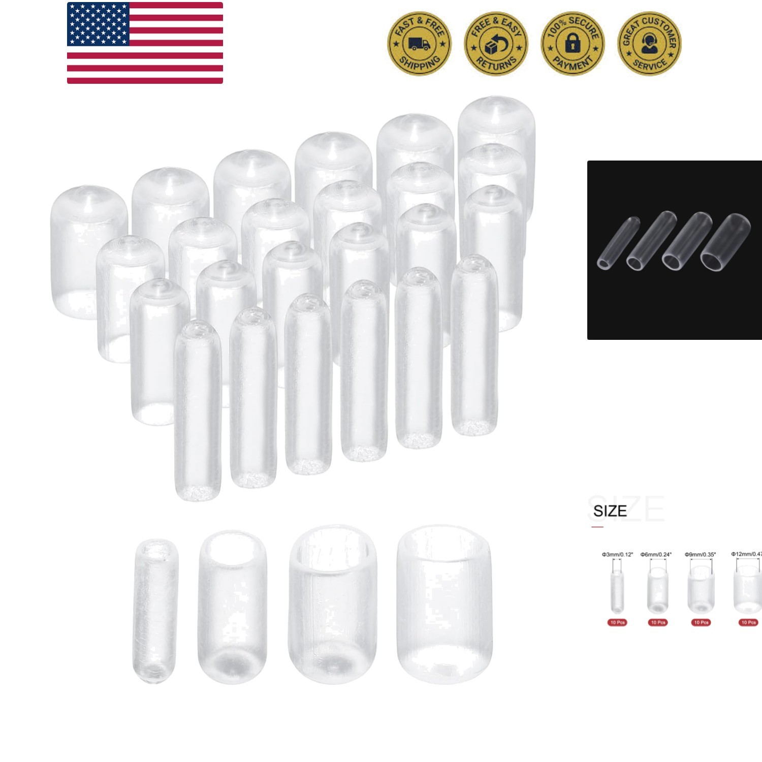 40pcs Round Rubber End Caps 1/8″ 1/4″ 3/8″ 1/2″ Clear Vinyl Cover Screw Threa…