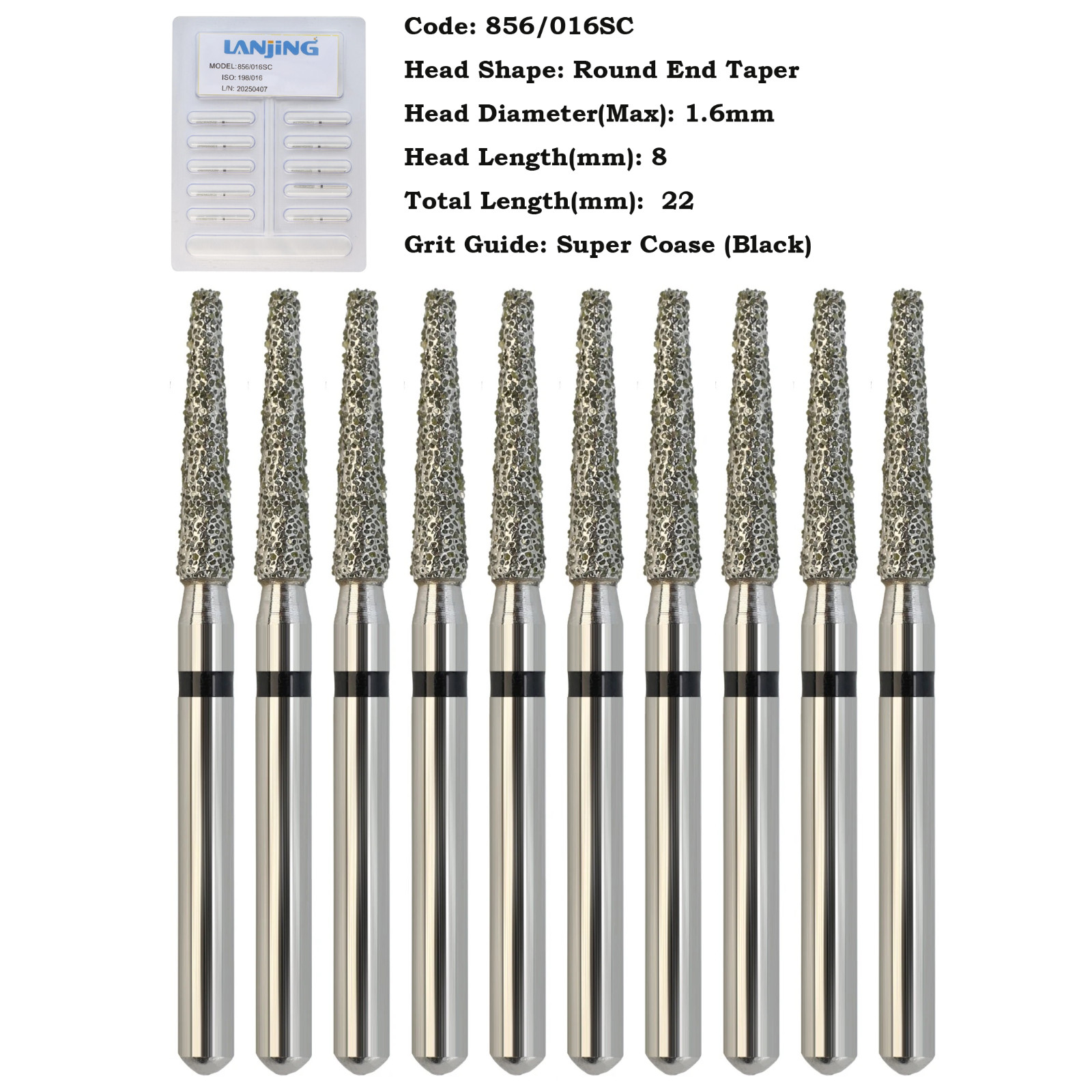 Dental Diamond Burs FG Round End Taper Bur Super Coarse Fine 856 850 High Speed