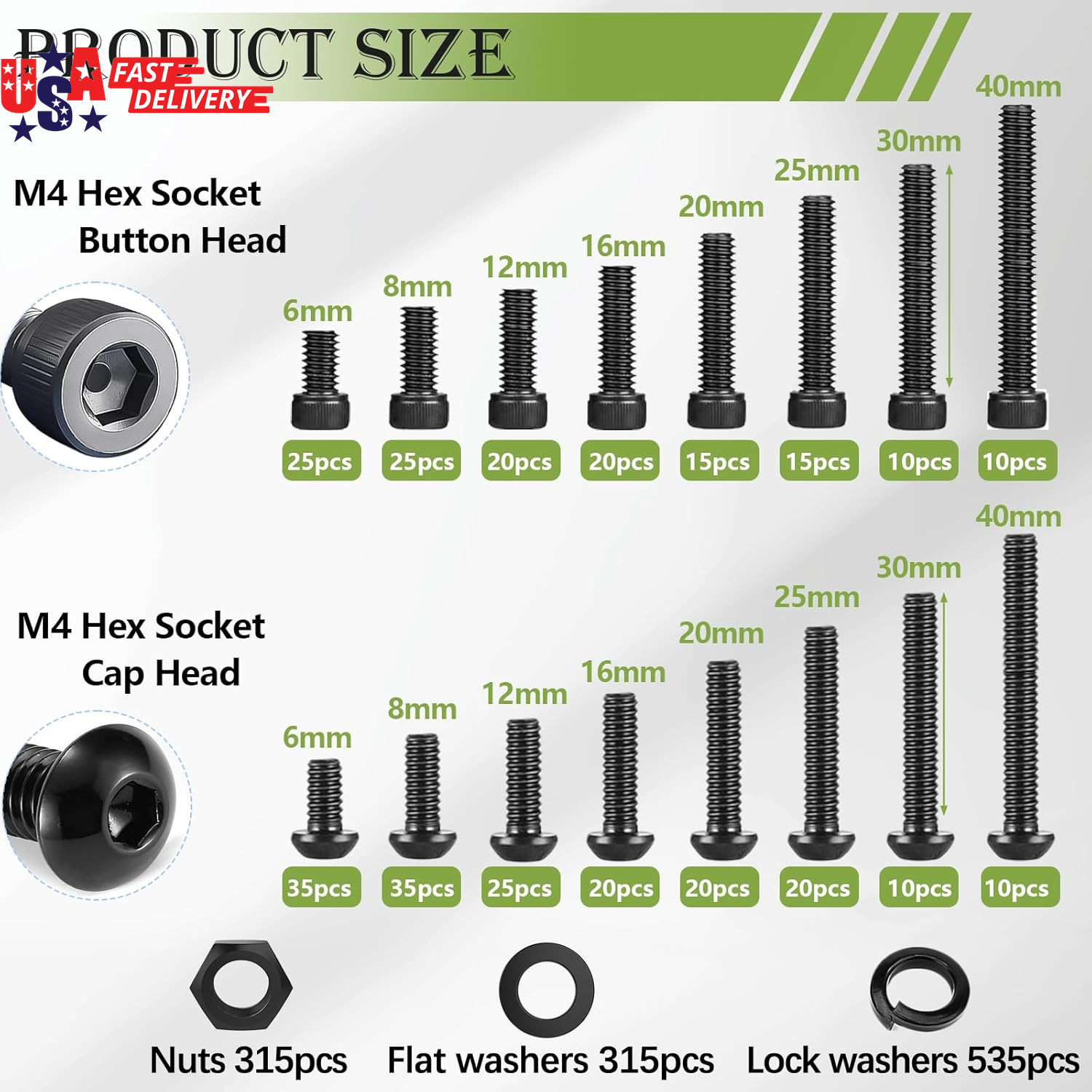 2285PCS Metric Screw Assortment Kit M2 M3 M4 M5 Hex Socket Button & Cap Head Bol