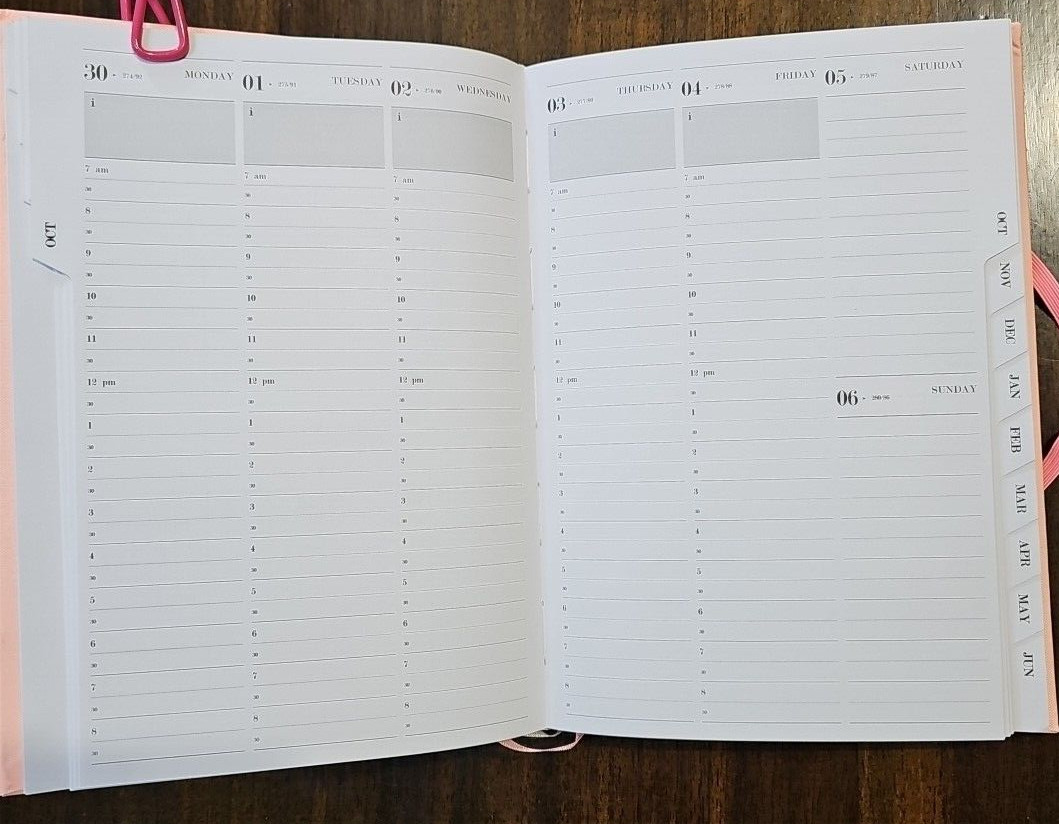 Planner 2024 Jul to 2025 Jun Daily Weekly Tabbed Peach Hardbound 6″x8.5″ Book
