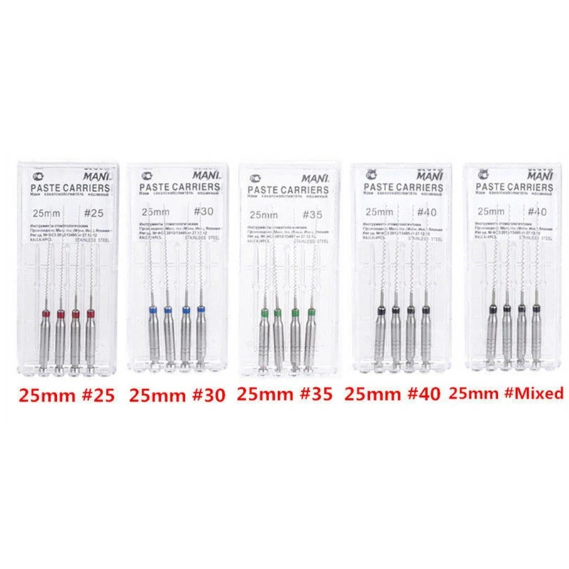 4Pcs/Box Dental Paste Carrier Spiral Fillers Engine Use Stainless Steel 25#-40#
